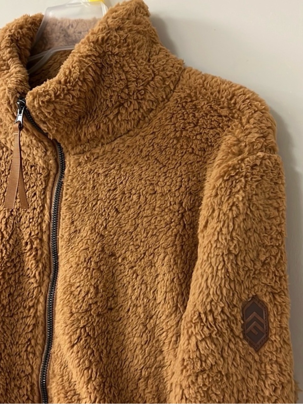 Women’s Camel Colored Free Country brand Free-Cycle Plush Sherpa Jacket size Med